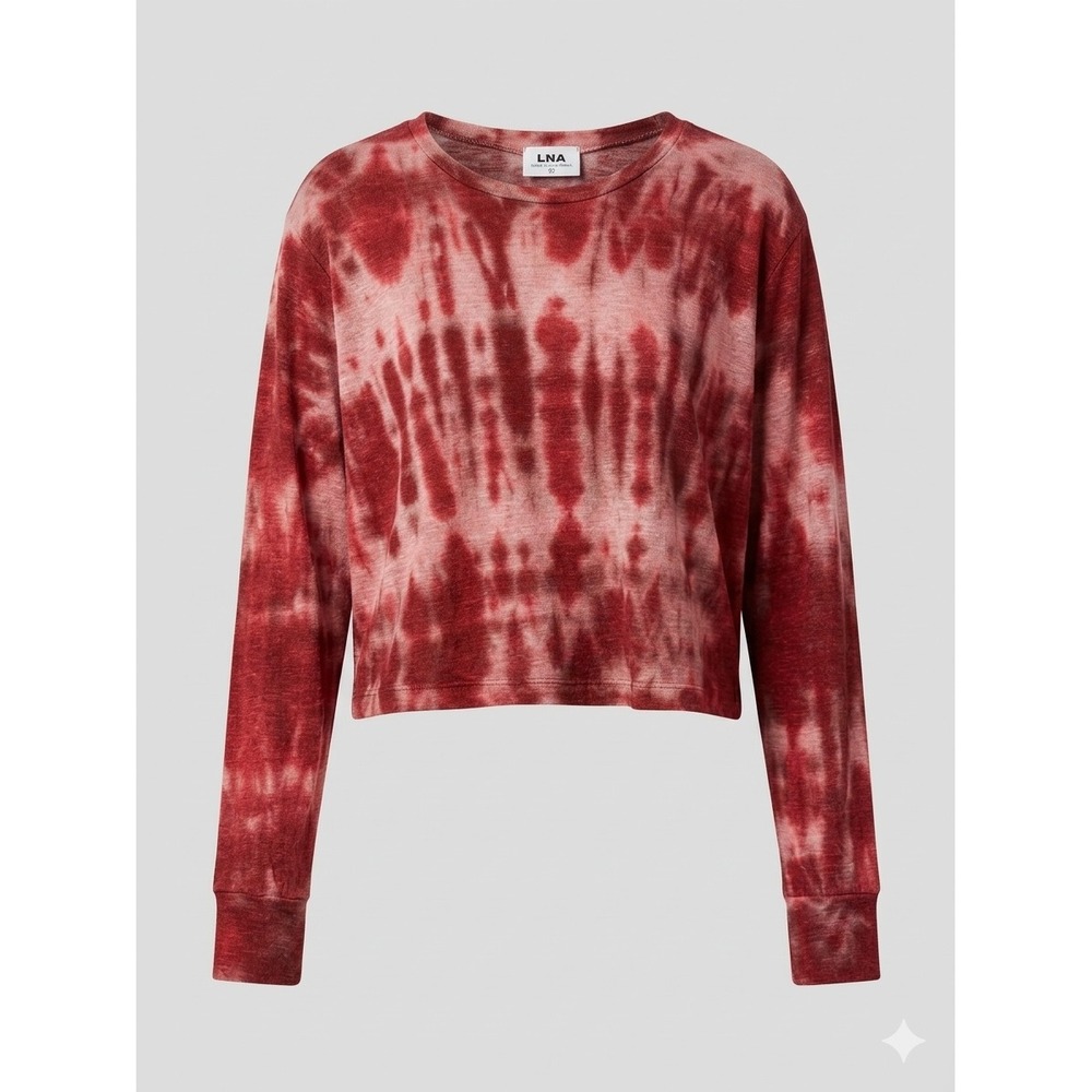 LNA Revolve Lightweight Tie Dye Top XS Red Pink Long Sleeve Crew Neck Slub Knit